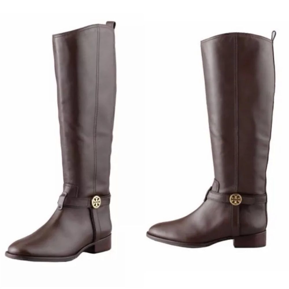 Tory Burch- Brown Bristol Leather Riding Boot with Gold Hardware, Sz 6.5